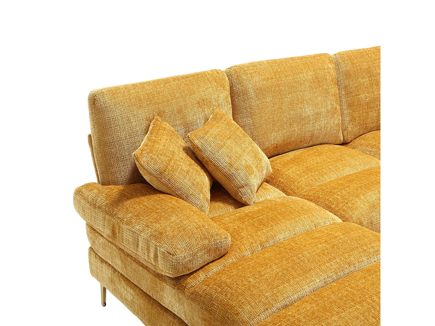 Canapé 4 places, chenille jaune, Canapé rembourré avec coussins et coussins décoratifs - pour salon et chambre