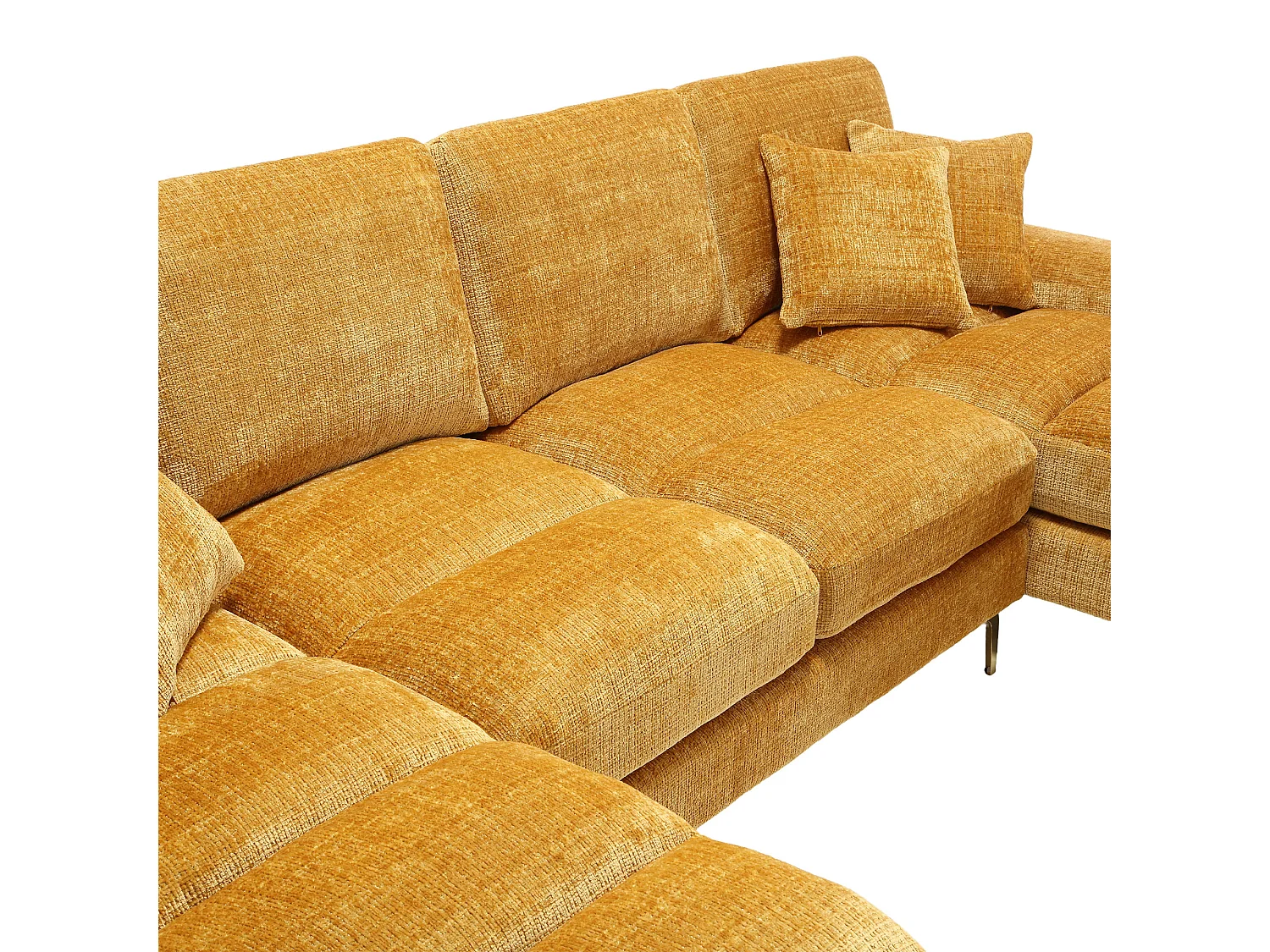 Canapé 4 places, chenille jaune, Canapé rembourré avec coussins et coussins décoratifs - pour salon et chambre