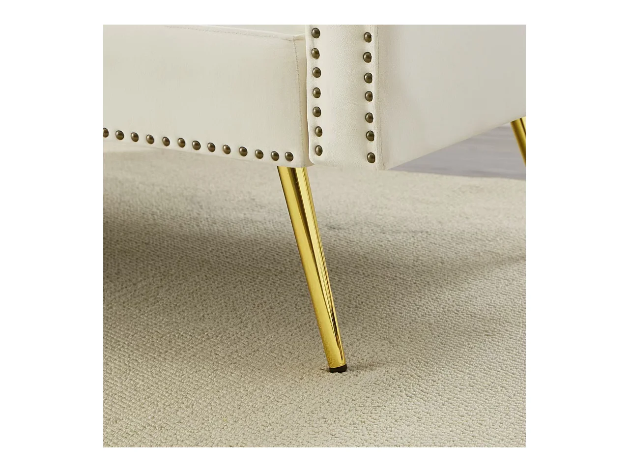 2-zitsbank, beige fluweel, met 3-standen verstelbare rugleuning, gouden poten, voor woonkamer en kantoor