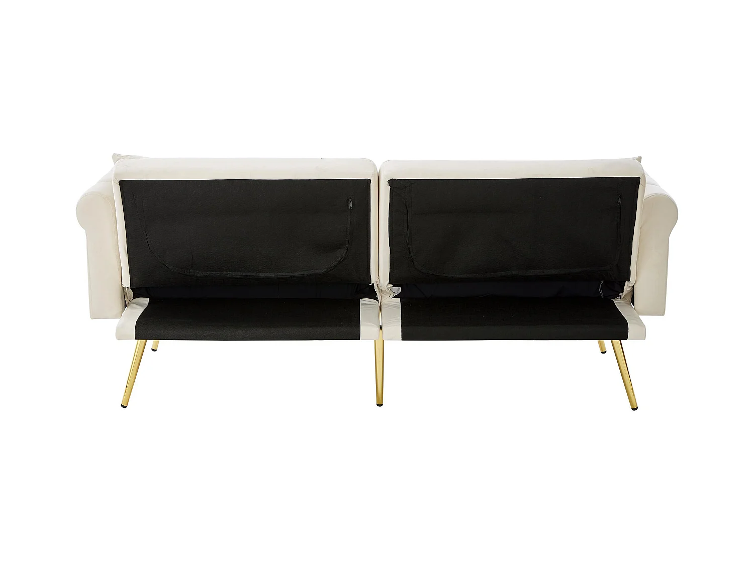 2-zitsbank, beige fluweel, met 3-standen verstelbare rugleuning, gouden poten, voor woonkamer en kantoor