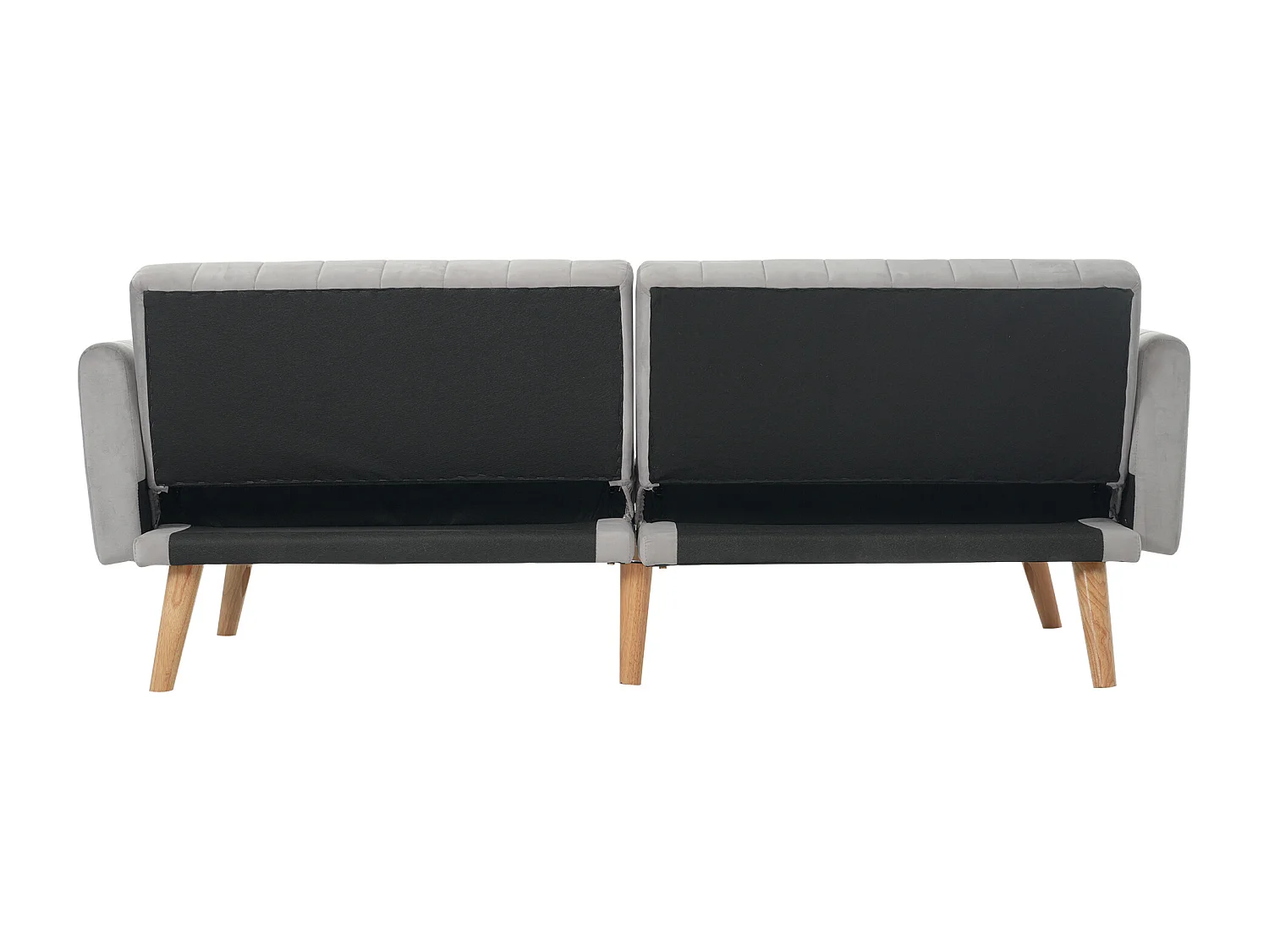 Divano a 2 posti con schienale regolabile, velluto grigio chiaro, gambe in legno - per soggiorno, studio, camera da letto