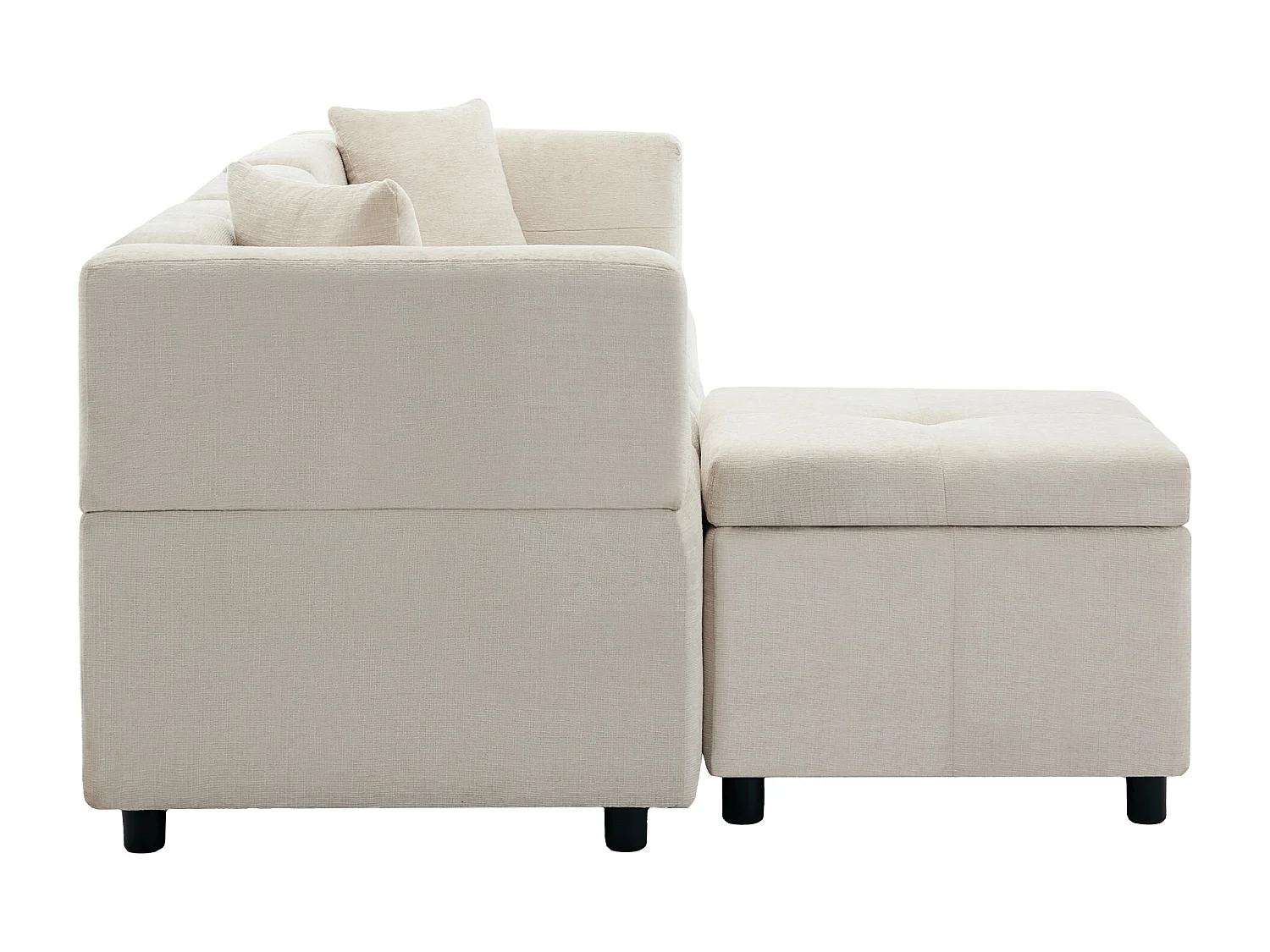 Narożnik z pufem ze schowkiem - beżowy szenil - ergonomiczne, wyściełane oparcie, do salonu lub biura