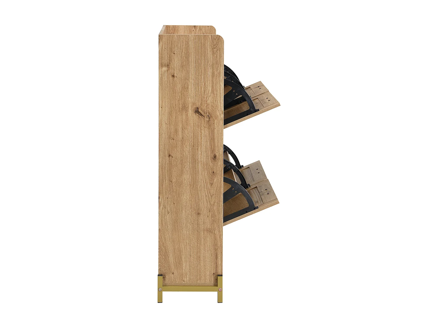 Compacte schoenenkast met 4 deuren van hout en rotan - met plank - metalen frame - voor hal, gang of kleine ruimte