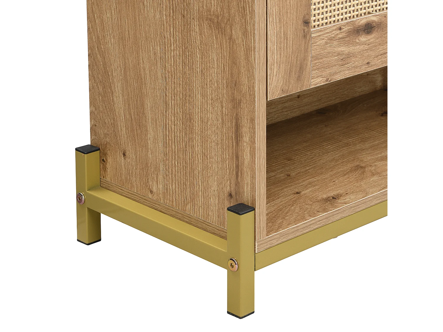 Compacte schoenenkast met 4 deuren van hout en rotan - met plank - metalen frame - voor hal, gang of kleine ruimte