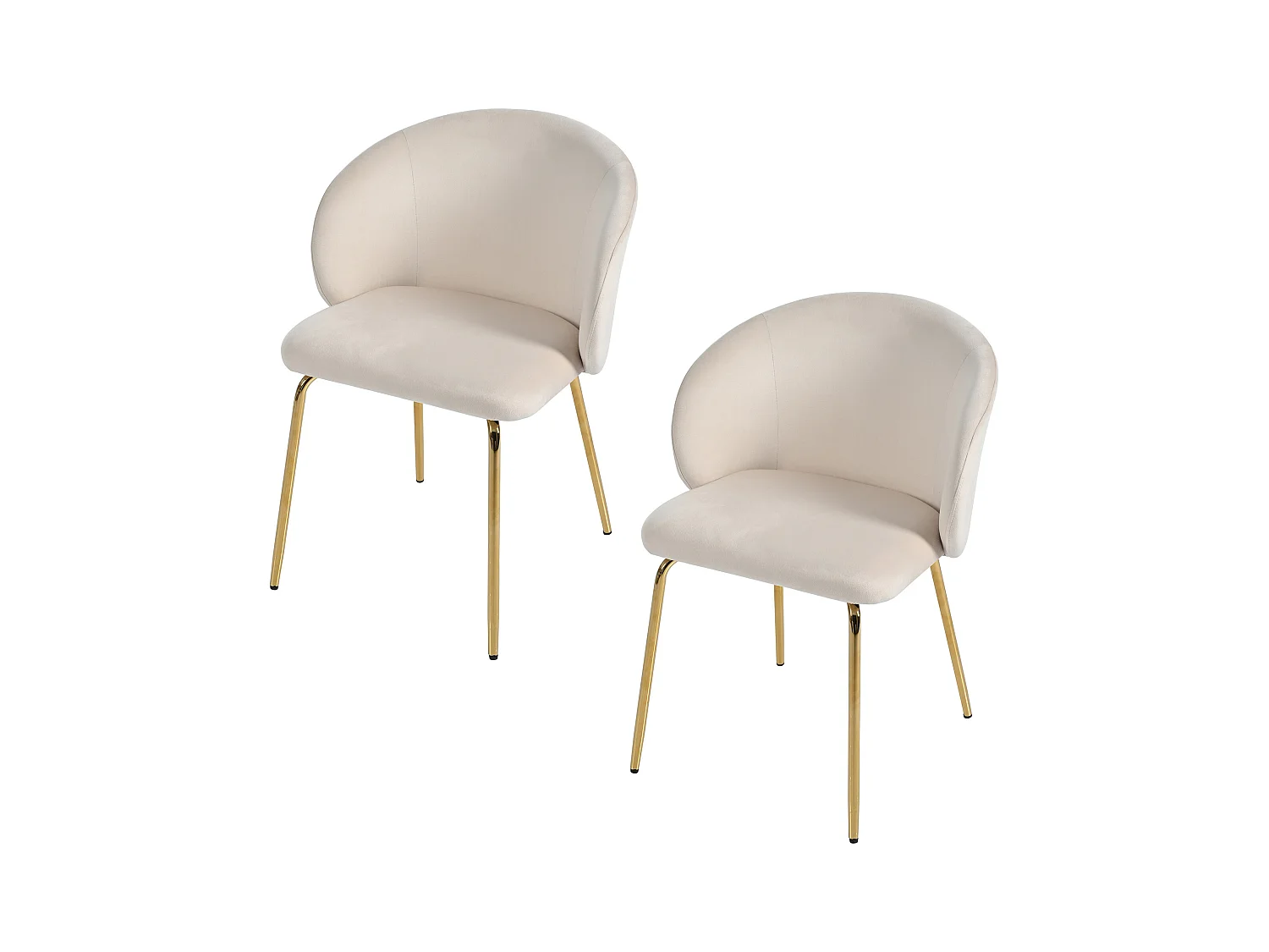 Lot de 2 chaises de salle à manger, velours beige, chaise rembourrée avec accoudoirs et pieds en métal doré