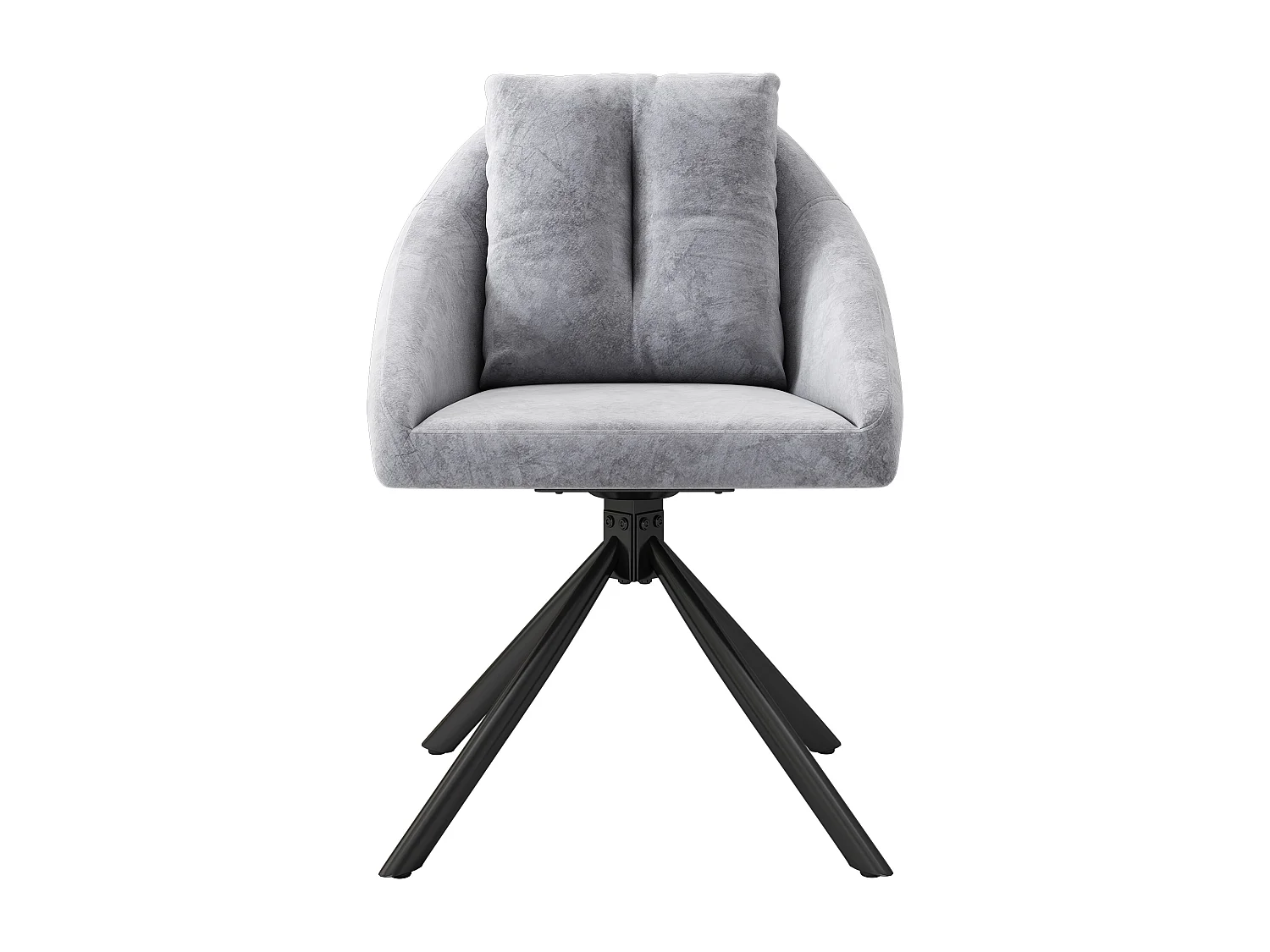 Set van 2 draaibare eetkamerstoelen, grijs fluweel, stoel met gestoffeerde rugleuning, zwarte metalen poten