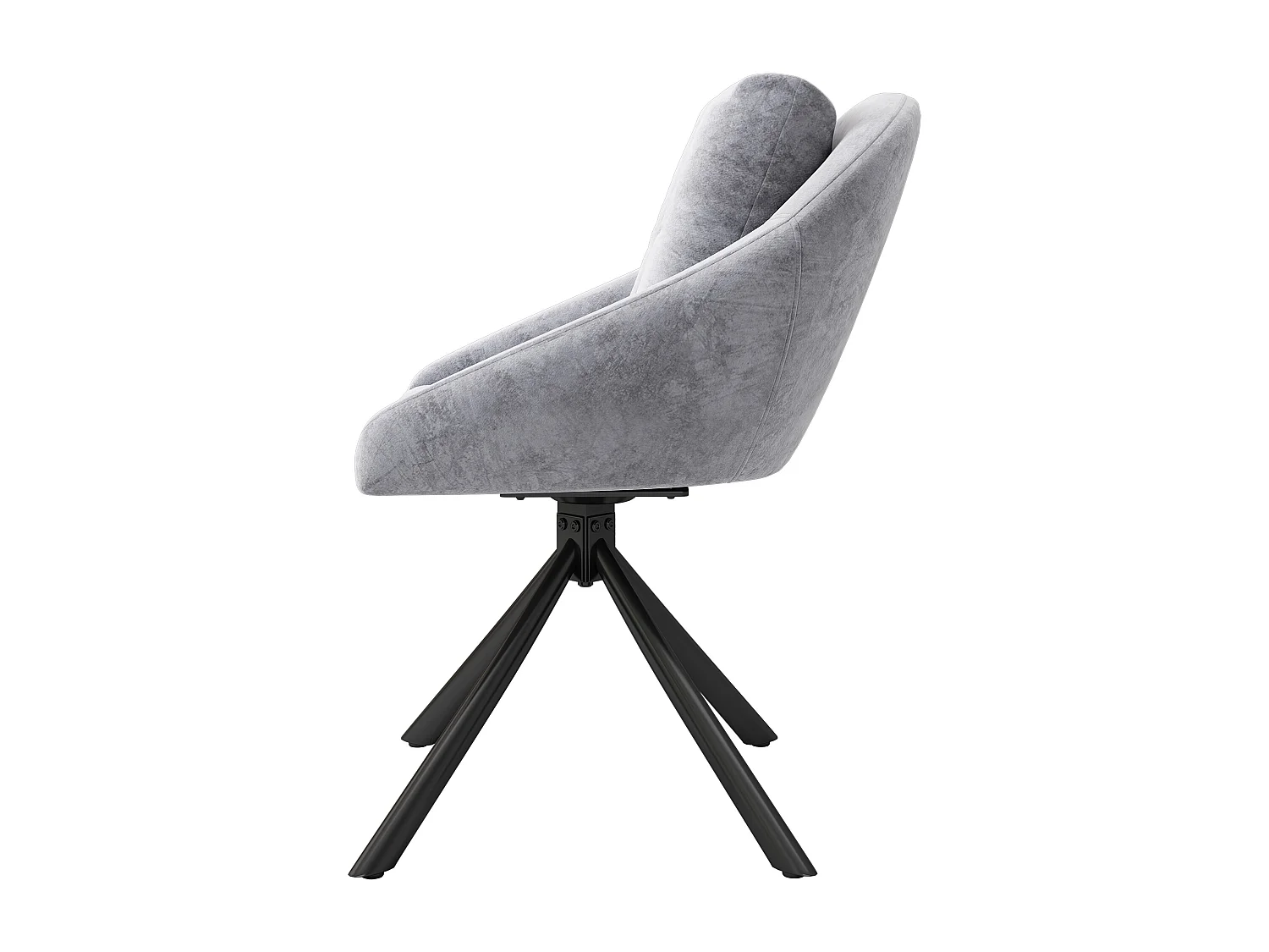 Set van 2 draaibare eetkamerstoelen, grijs fluweel, stoel met gestoffeerde rugleuning, zwarte metalen poten