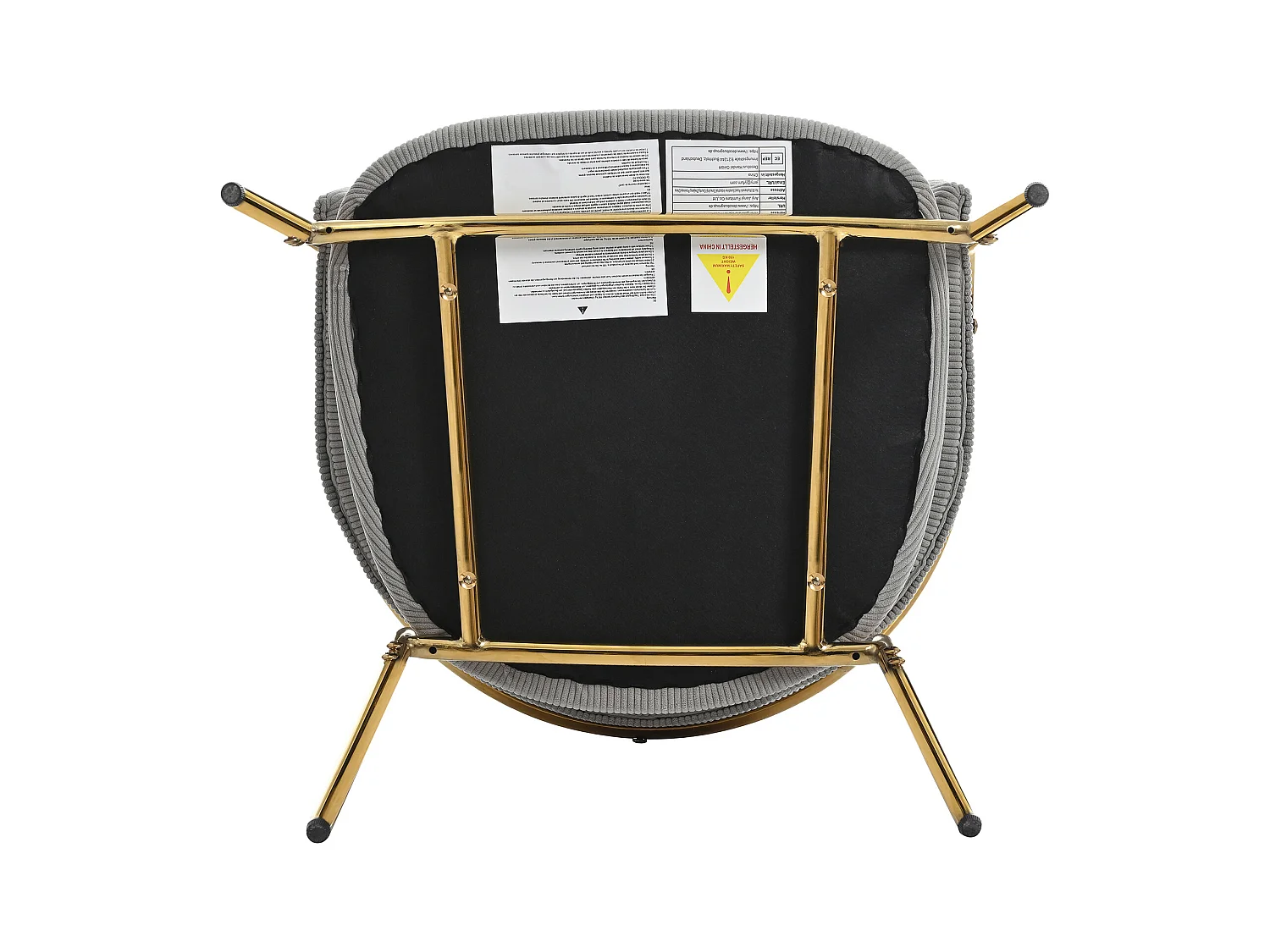 Zestaw 2 krzeseł, szary sztruks, krzesło z wyściełanym oparciem i złotymi nogami, do salonu i jadalni