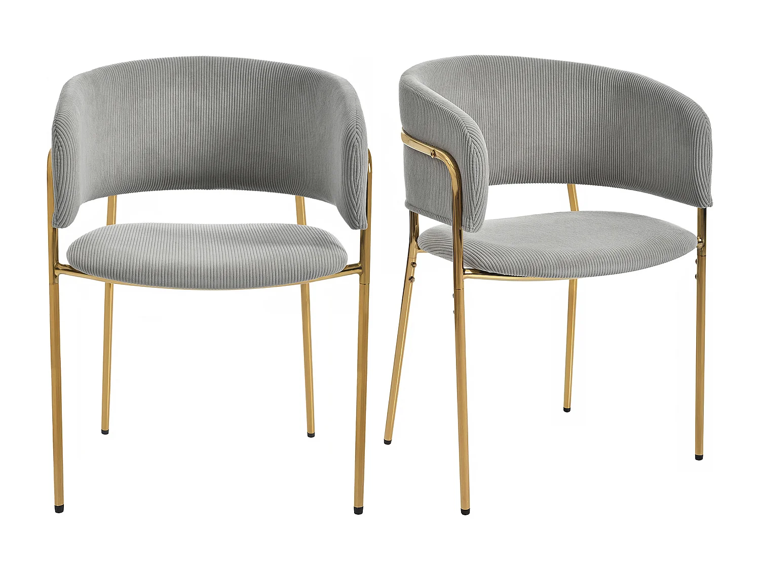 Juego de 2 sillas de pana gris con respaldo acolchado y patas doradas para sala y comedor