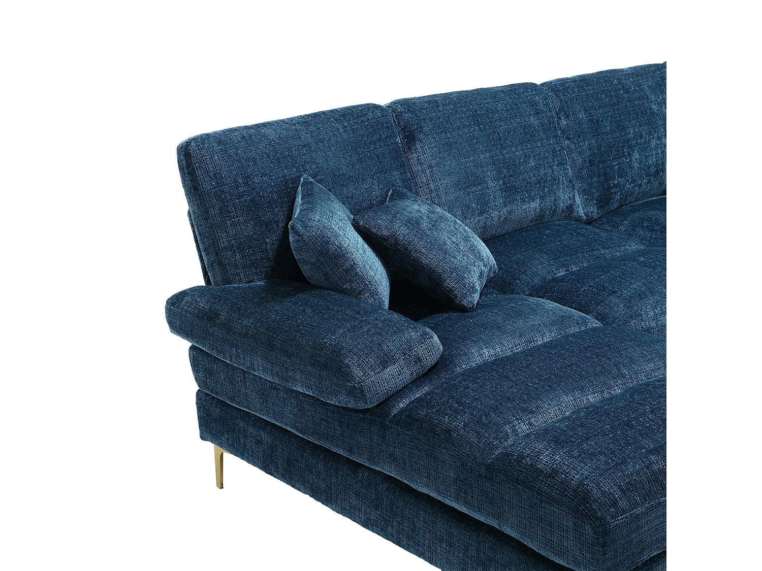 Blaues Chenille-U-Sofa, gepolstertes Sofa mit Kissen und Zierkissen, für Wohn- und Schlafzimmer