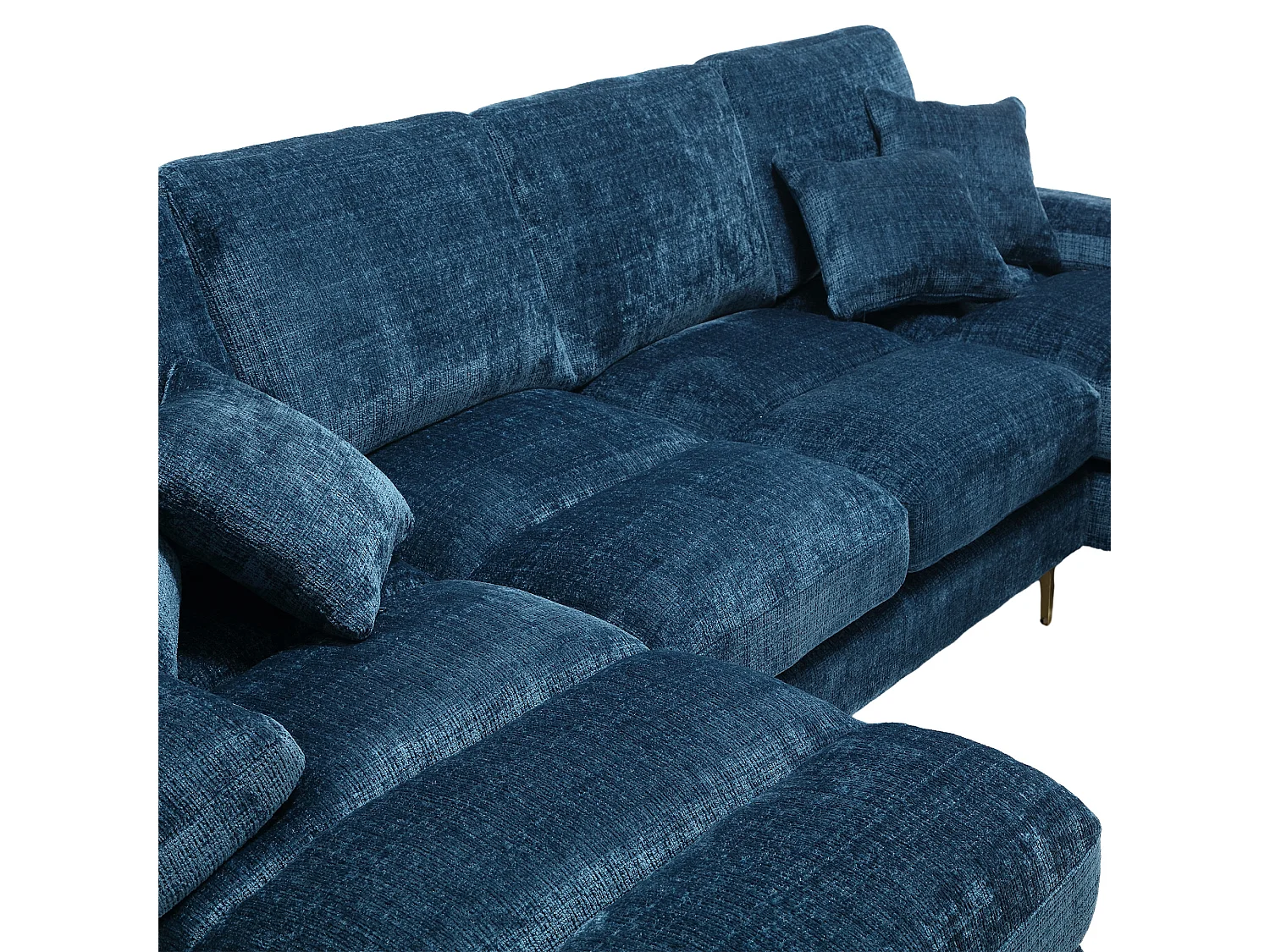 Blaues Chenille-U-Sofa, gepolstertes Sofa mit Kissen und Zierkissen, für Wohn- und Schlafzimmer