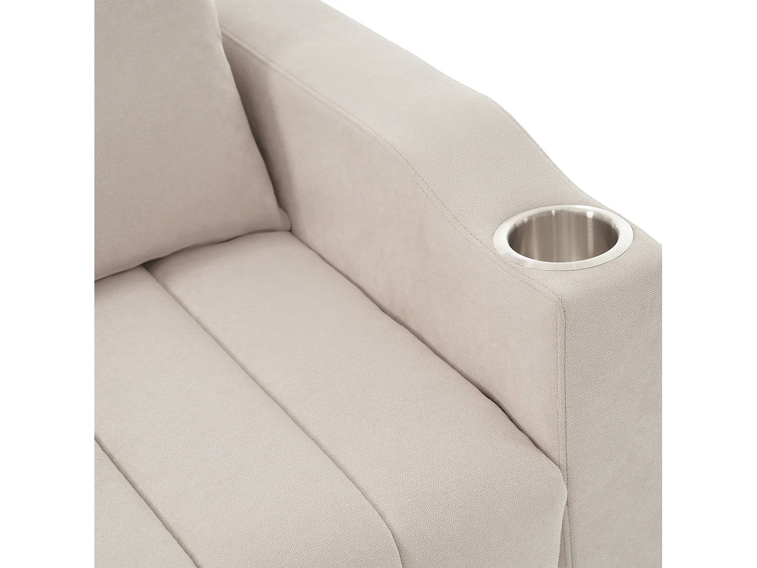 Sofá plegable de 2 plazas, terciopelo beige, con respaldo ajustable y portavasos, para salón o dormitorio