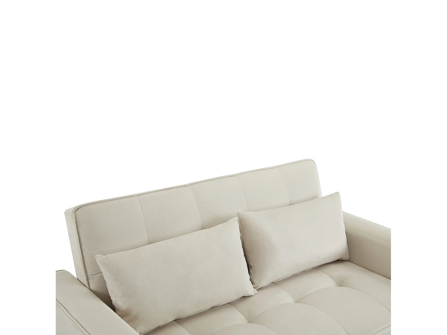 Canapé convertible 3-en-1 avec dossier réglable et porte-gobelets, velours beige, pour petit espace ou studio