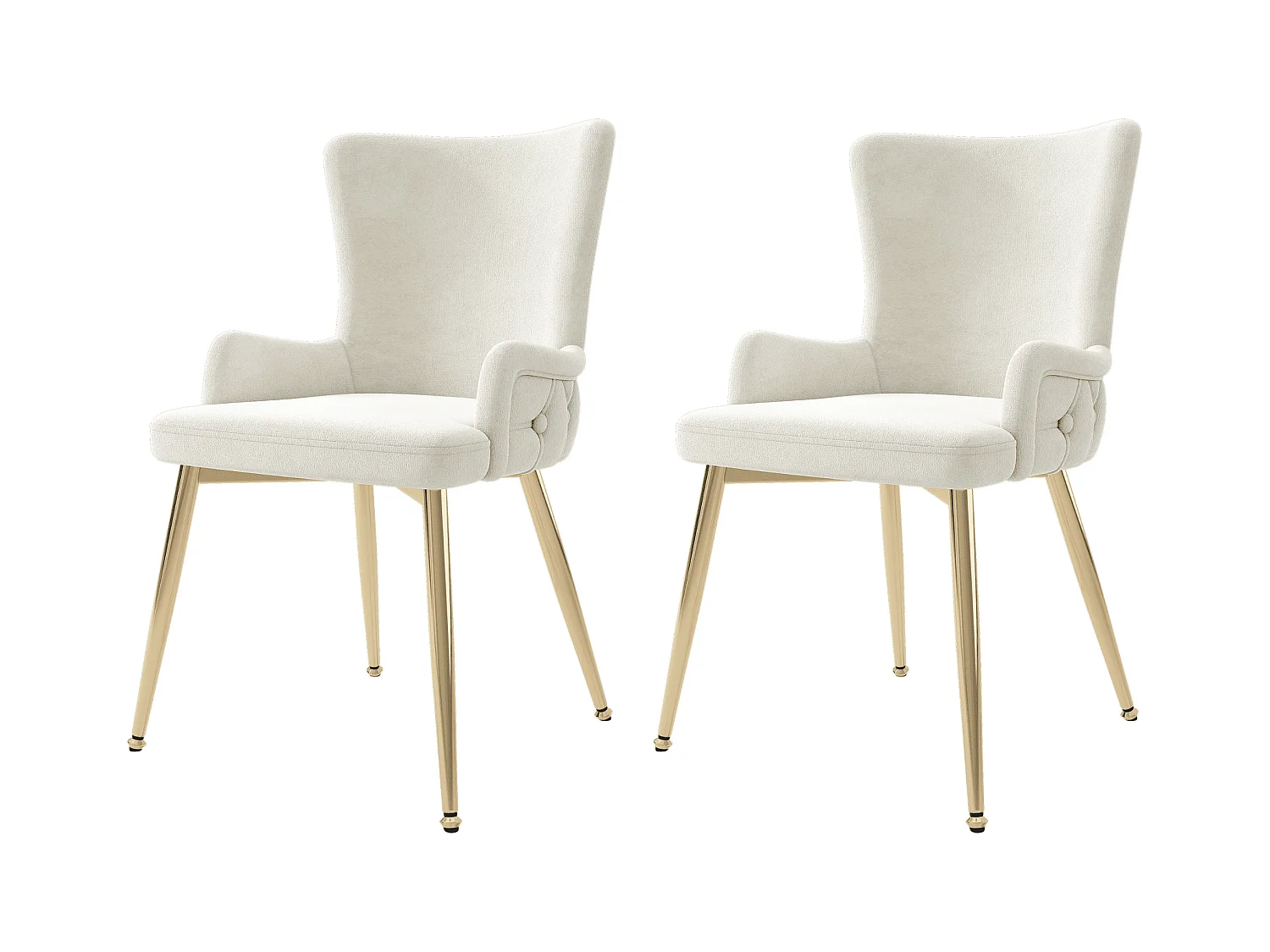 Lot de 2 chaises de salle à manger, velours beige, chaise avec dossier rembourré et pieds dorés, pour salon et chambre