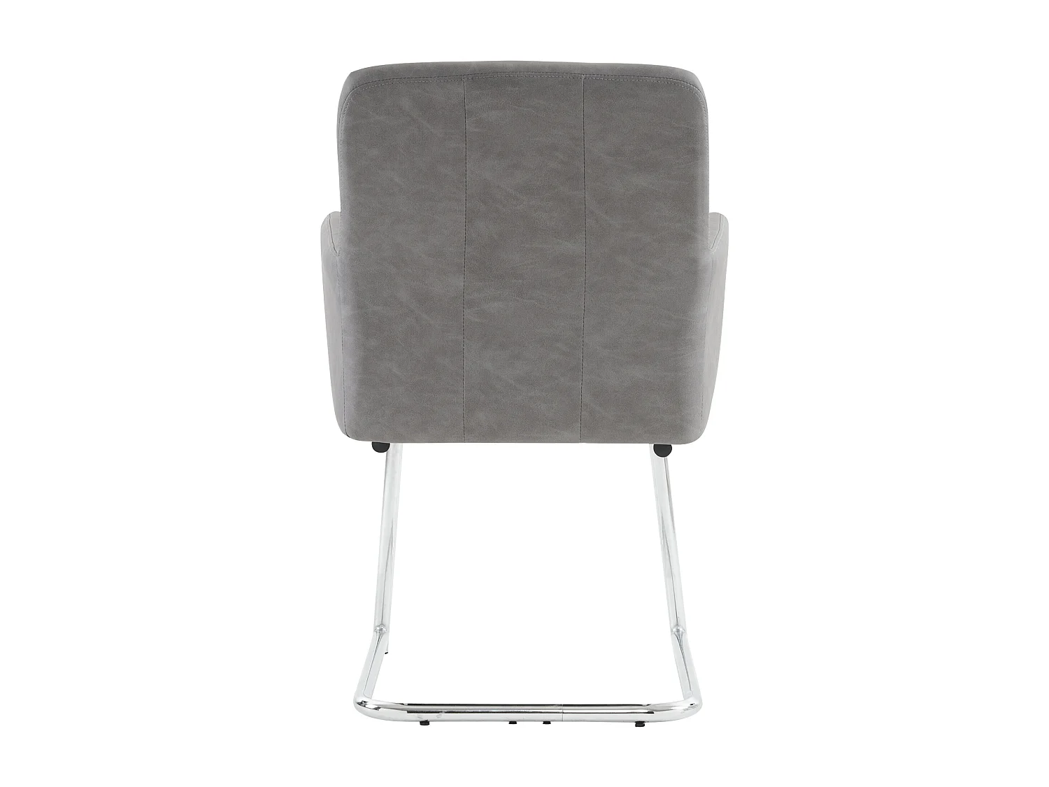 Set van 2 eetkamerstoelen, grijs imitatieleer, stoel met rugleuning en armleuningen, zilverkleurige metalen poten