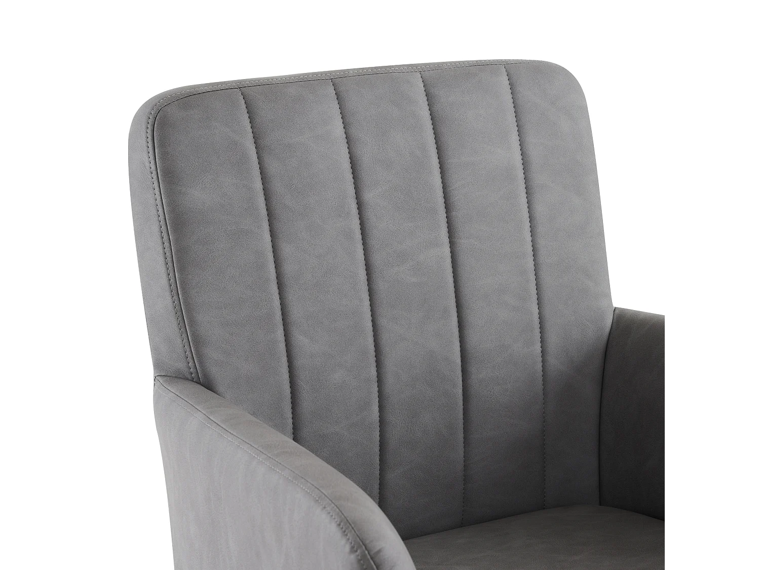 Set van 2 eetkamerstoelen, grijs imitatieleer, stoel met rugleuning en armleuningen, zilverkleurige metalen poten