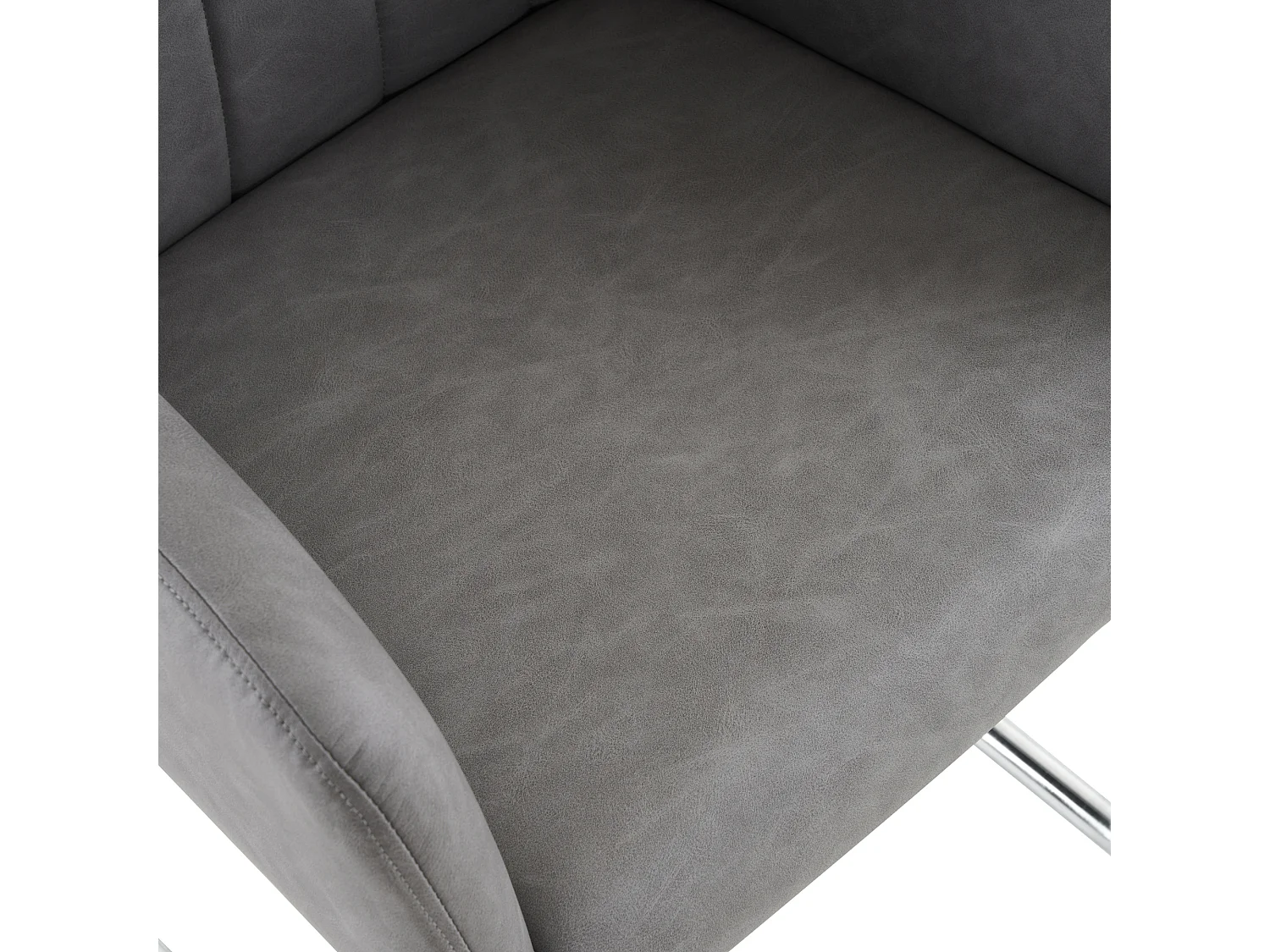 Set van 2 eetkamerstoelen, grijs imitatieleer, stoel met rugleuning en armleuningen, zilverkleurige metalen poten