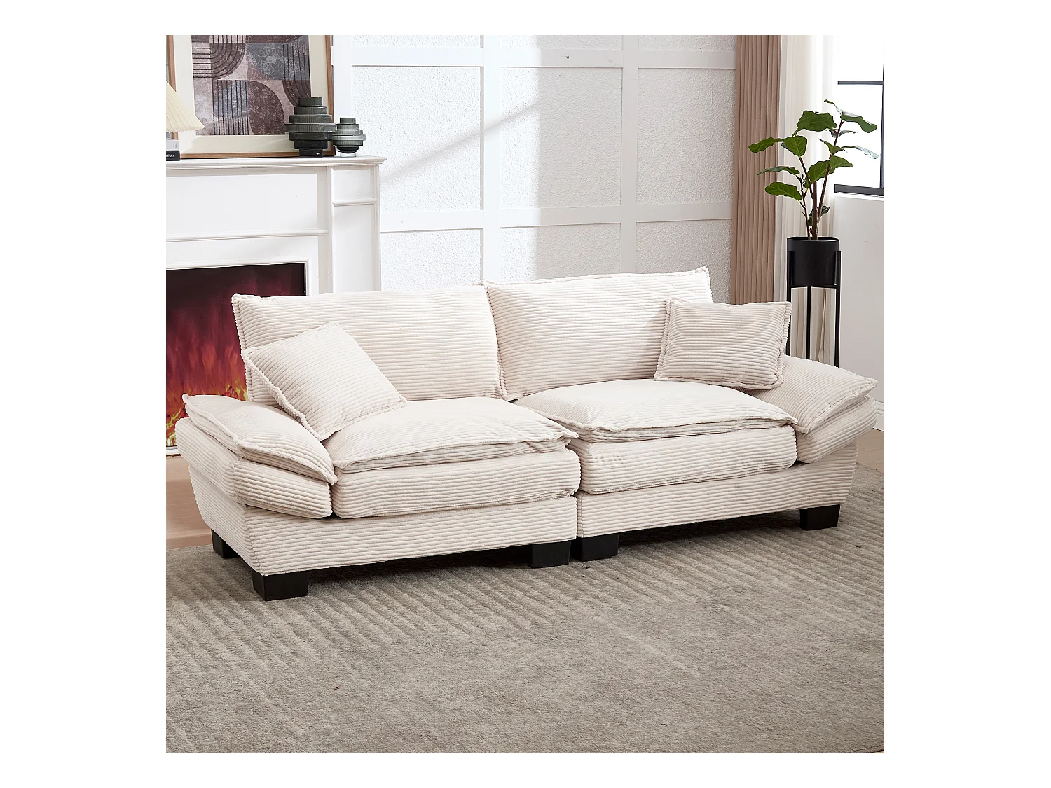 Canapé 2 places, velours, canapé beige avec appui-tête et dossier, adapté au salon et à la chambre