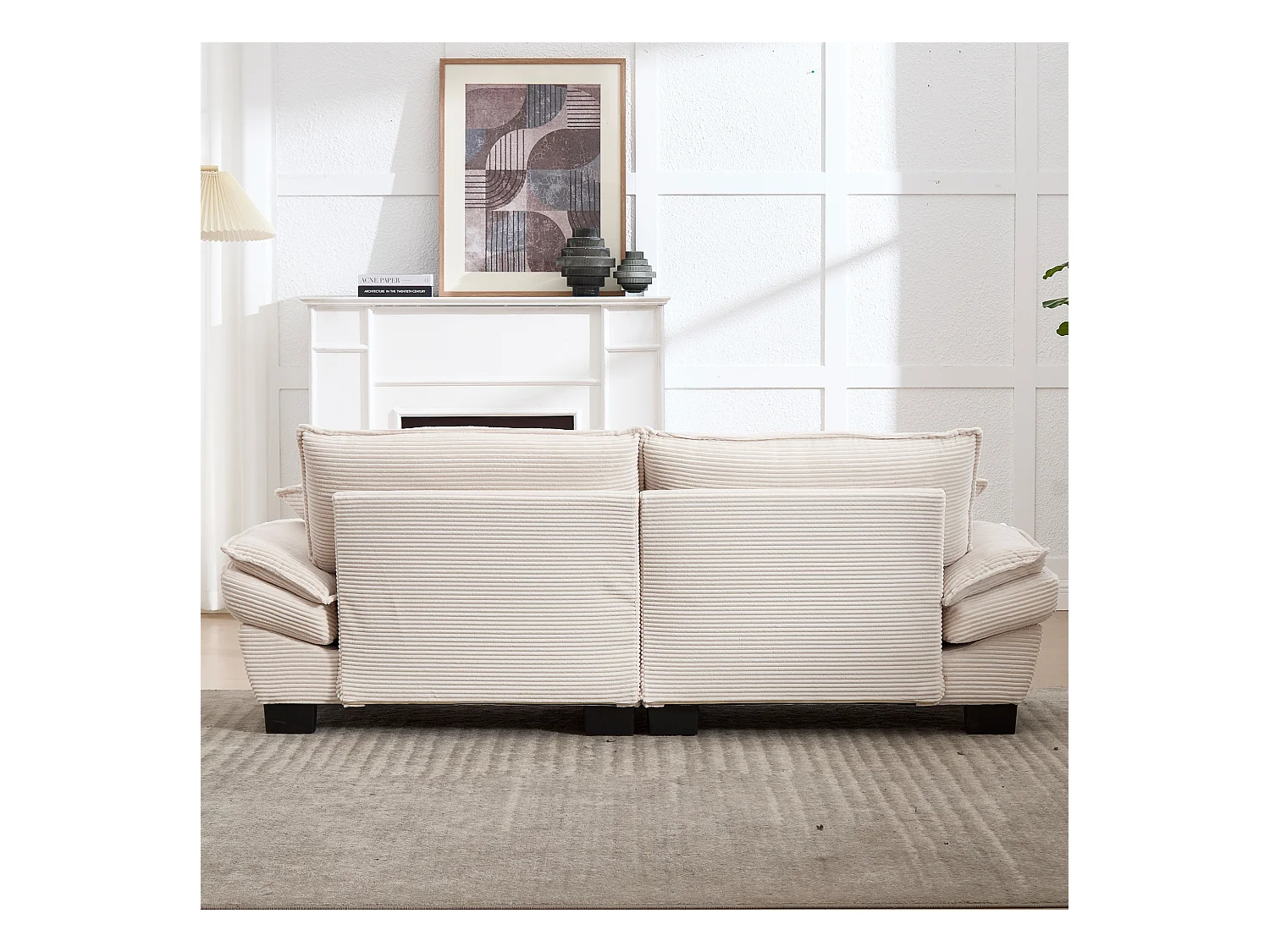 Canapé 2 places, velours, canapé beige avec appui-tête et dossier, adapté au salon et à la chambre