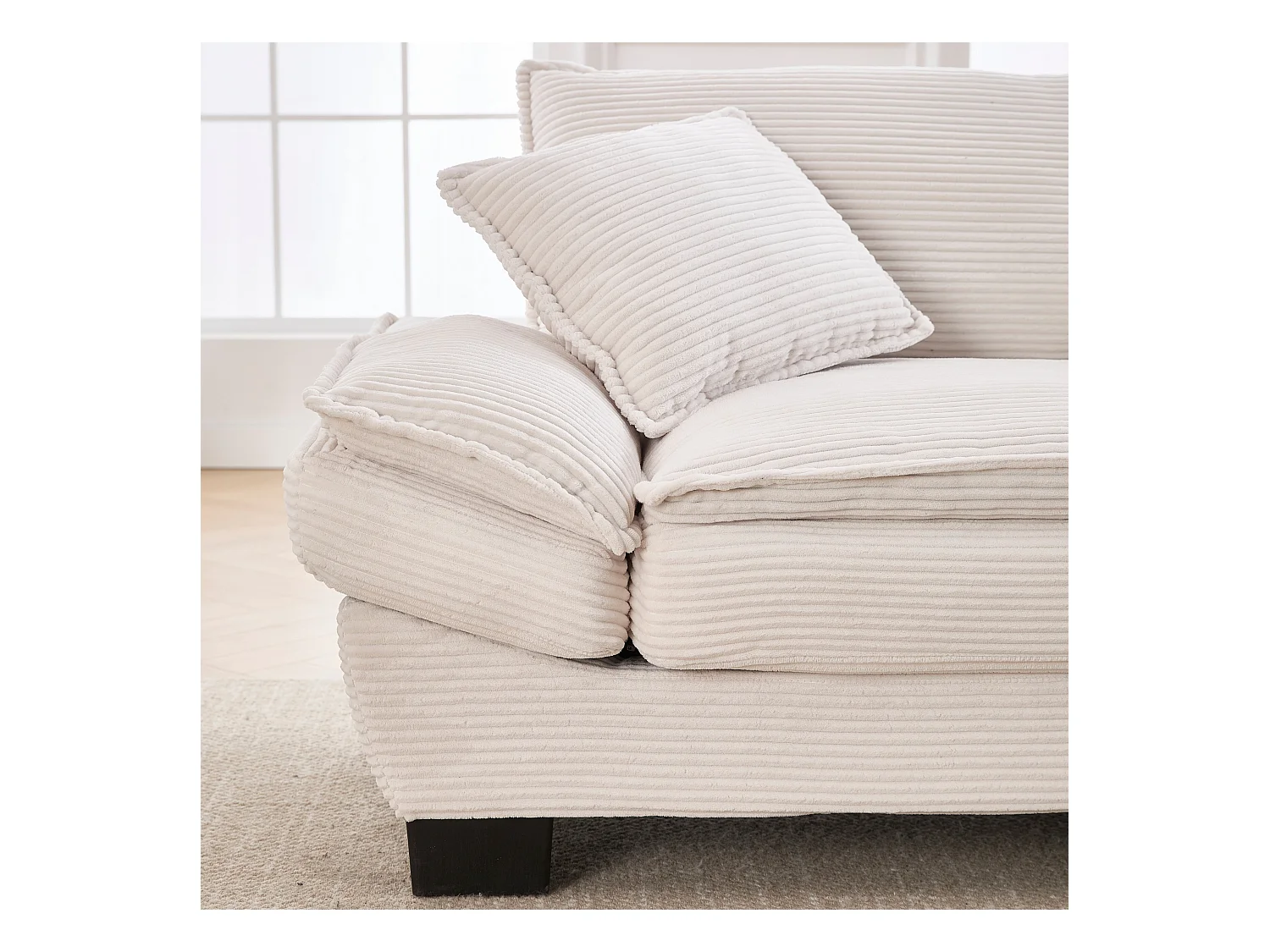 Canapé 2 places, velours, canapé beige avec appui-tête et dossier, adapté au salon et à la chambre