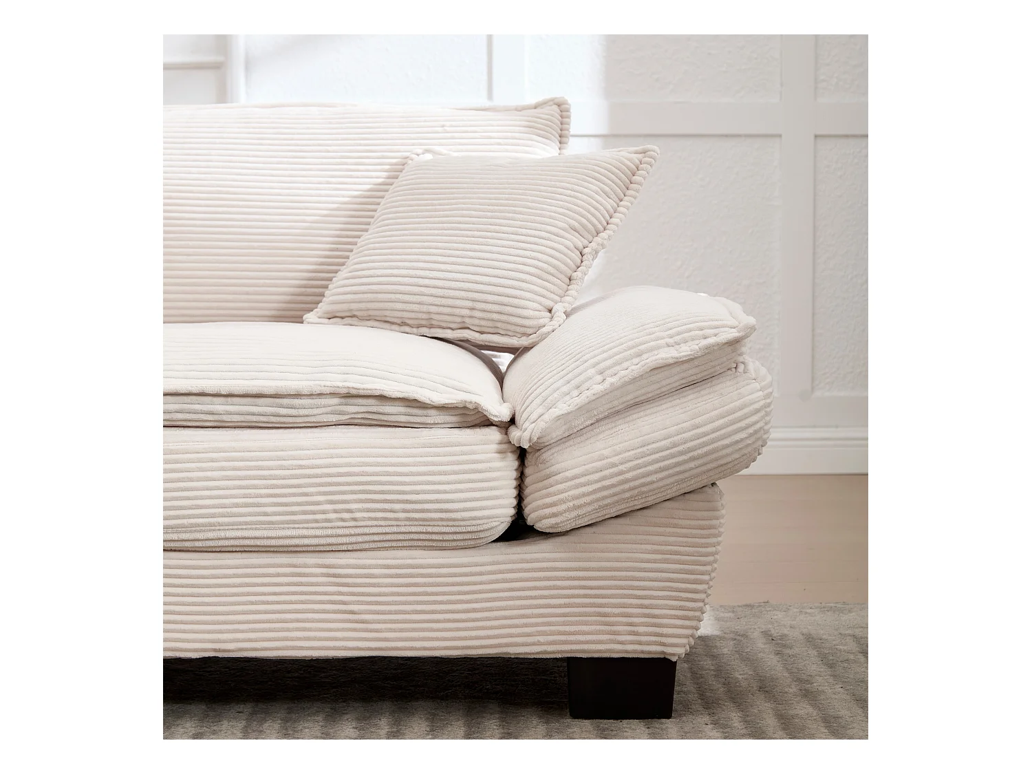 Canapé 2 places, velours, canapé beige avec appui-tête et dossier, adapté au salon et à la chambre