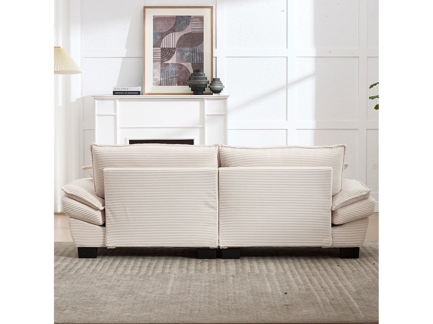 Canapé 2 places, velours, canapé beige avec appui-tête et dossier, adapté au salon et à la chambre