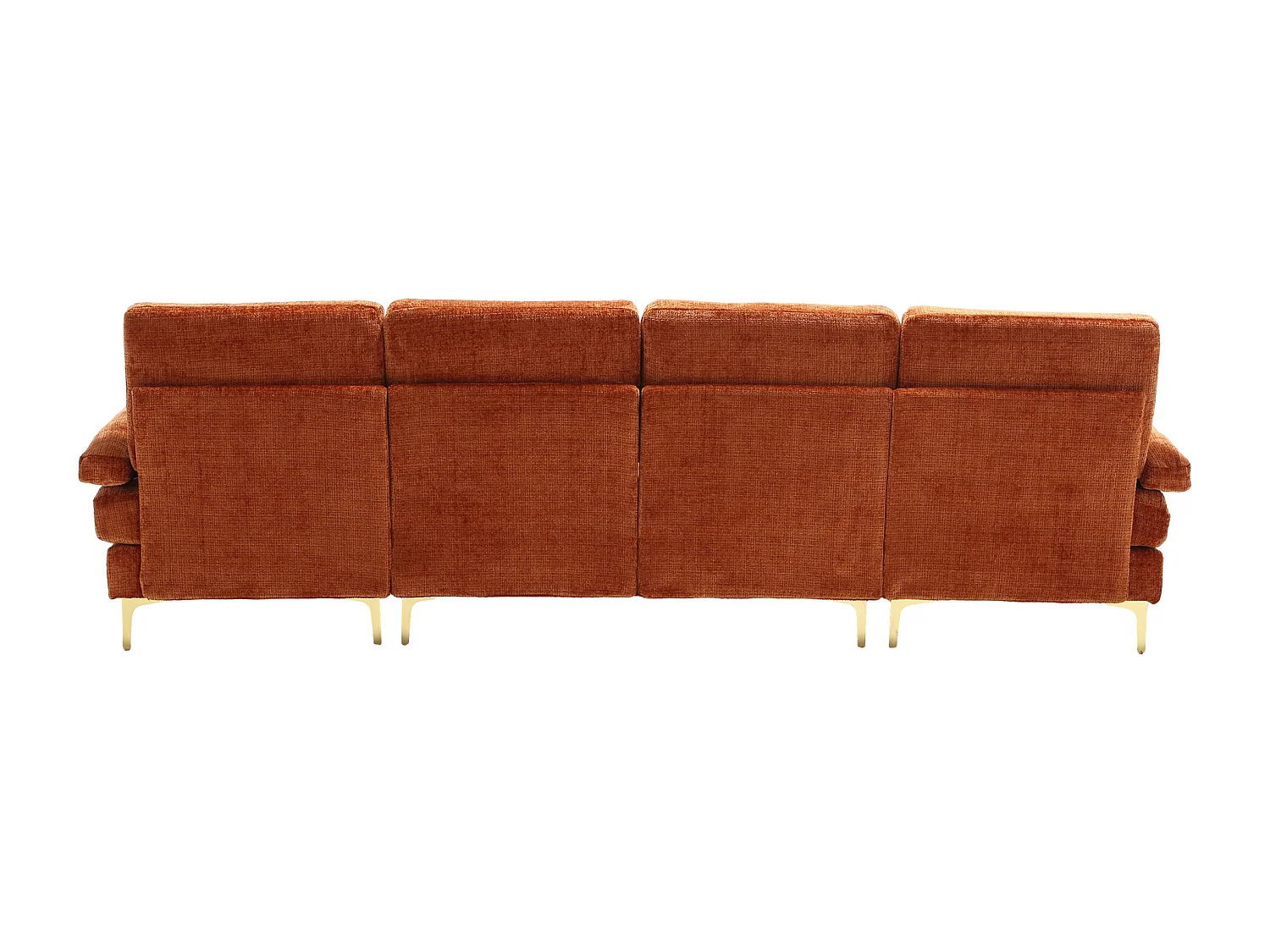 Sofá en forma de U de chenilla naranja, tapizado con cojines y cojines decorativos - para salón y dormitorio