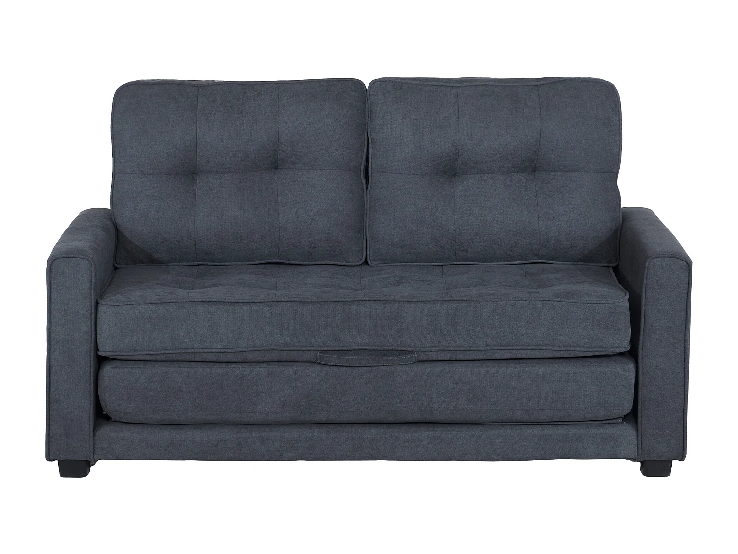 Moderne 2-zits slaapbank met zijzakken, donkergrijs linnen, gestoffeerde omvormbare zitting