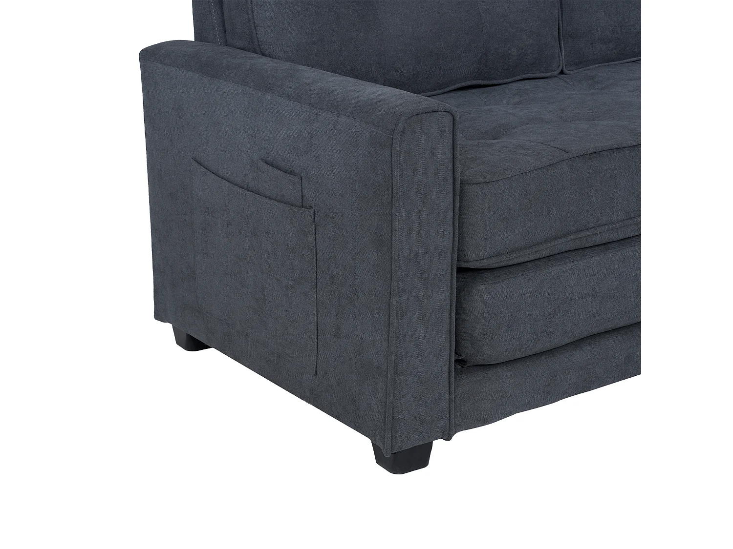 Moderne 2-zits slaapbank met zijzakken, donkergrijs linnen, gestoffeerde omvormbare zitting