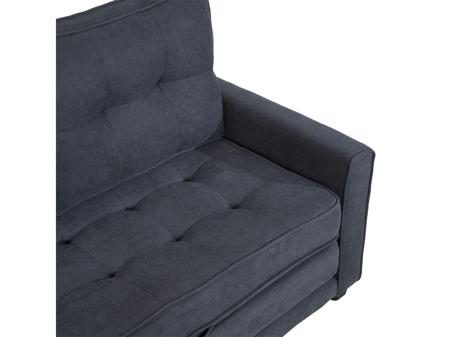Moderne 2-zits slaapbank met zijzakken, donkergrijs linnen, gestoffeerde omvormbare zitting