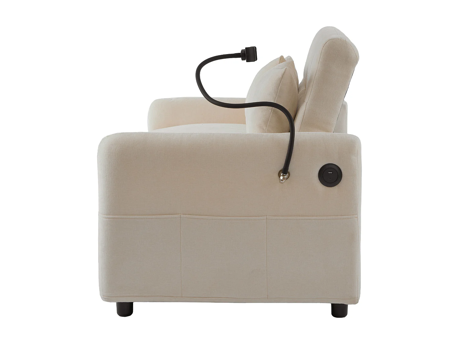 Beige chenille 2-zits opklapbare bank met USB-aansluiting en telefoonhouder - voor woonkamer en slaapkamer