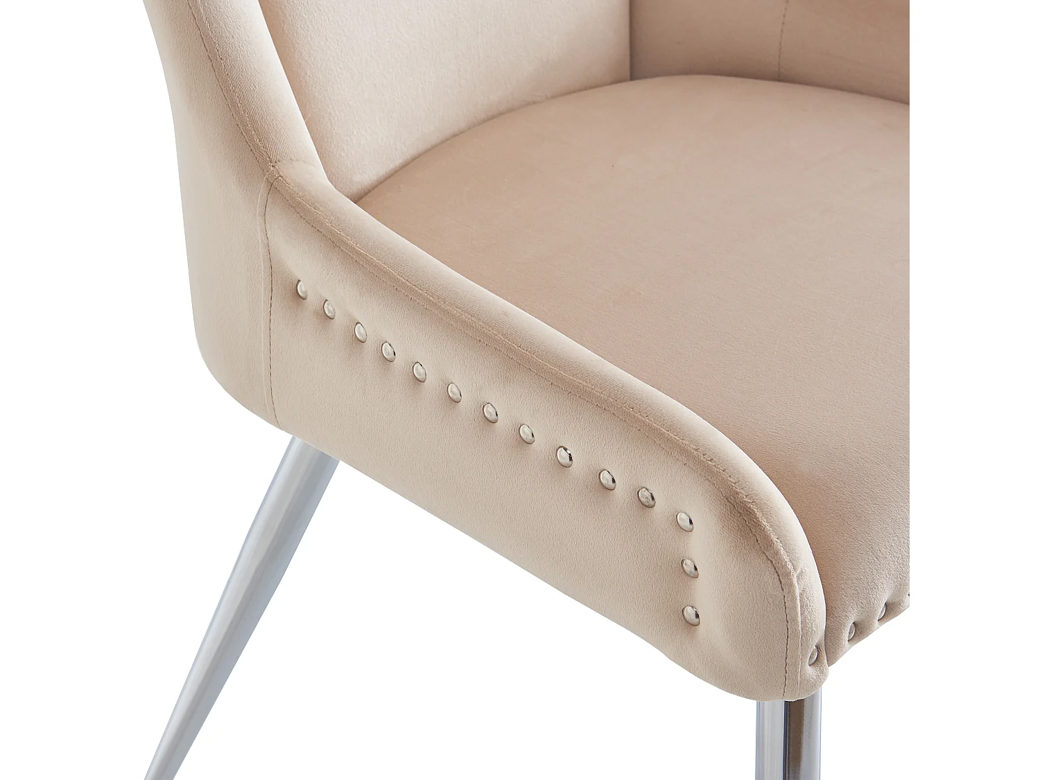 Set van 2 eetkamerstoelen, beige fluweel, stoel met gestoffeerde rugleuning, verstelbare zilveren poten