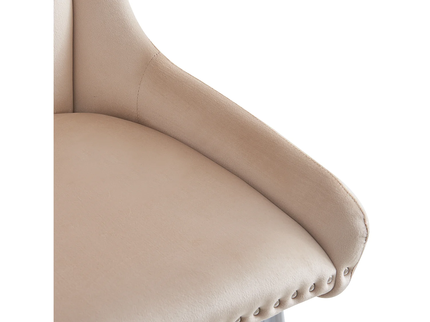 Set van 2 eetkamerstoelen, beige fluweel, stoel met gestoffeerde rugleuning, verstelbare zilveren poten