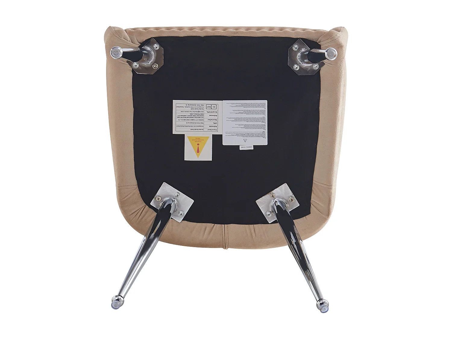 Set van 2 eetkamerstoelen, beige fluweel, stoel met gestoffeerde rugleuning, verstelbare zilveren poten