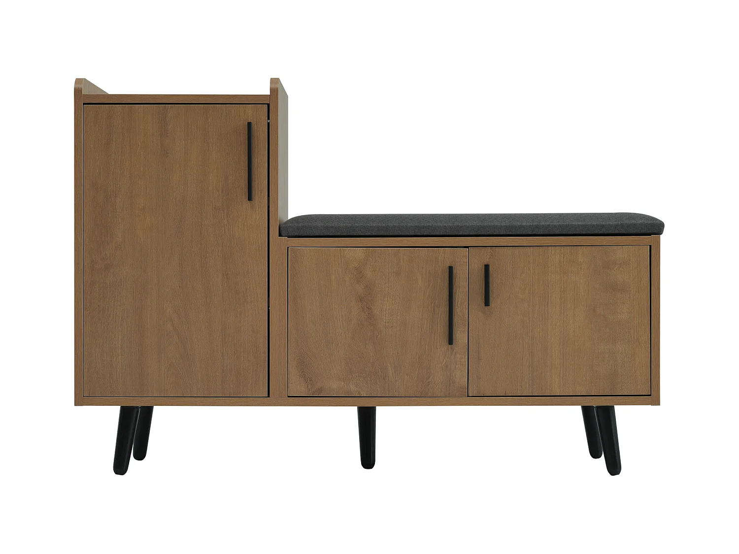 Ławka na buty, 100 cm, 3 drzwi, z wyściełanym siedziskiem, wielopoziomowe przechowywanie, asymetryczne uchwyty