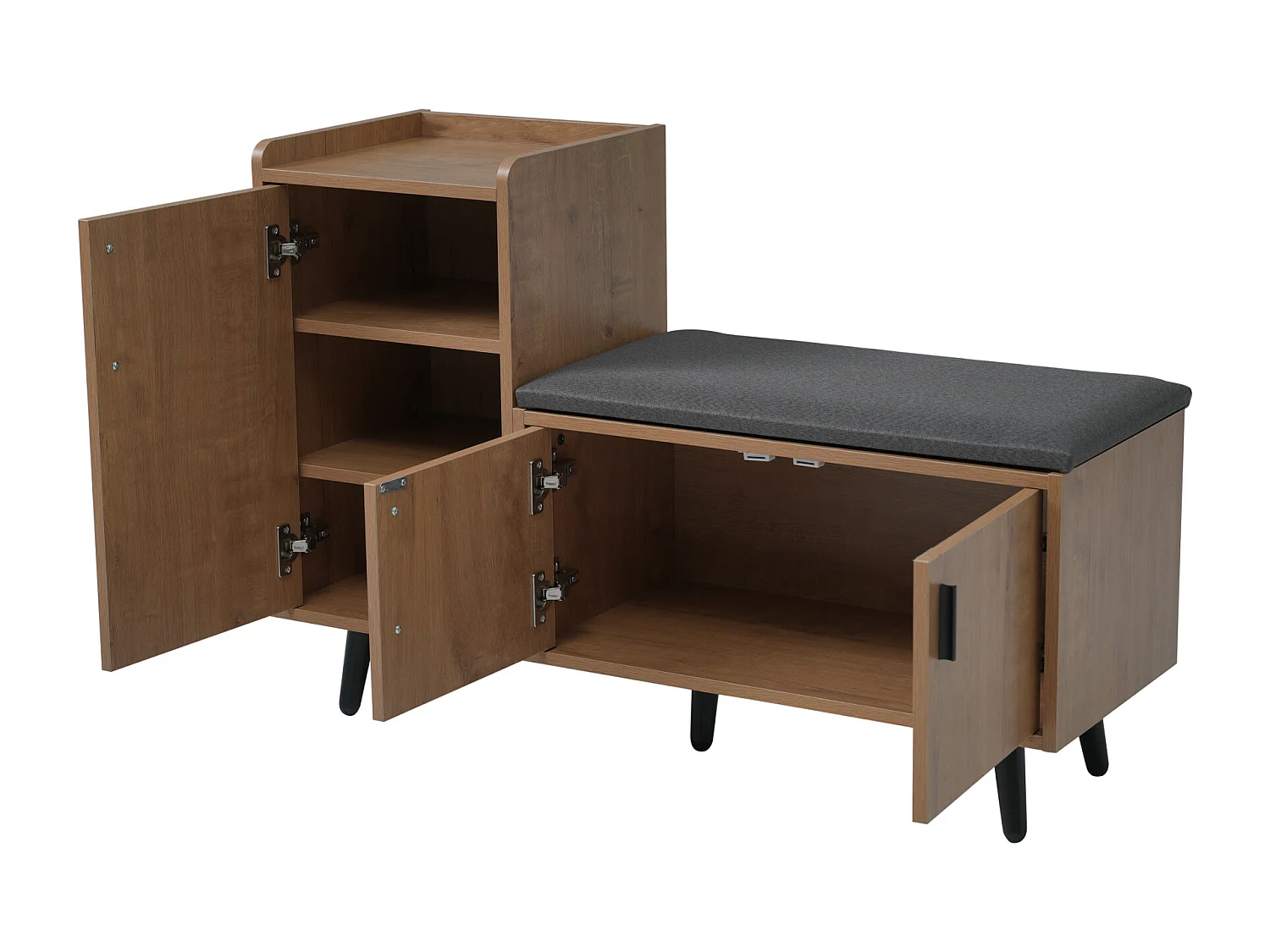 Meuble à chaussures banc 100 cm, 3 portes, avec assise rembourrée, Rangement à plusieurs niveaux , poignées asymétriques