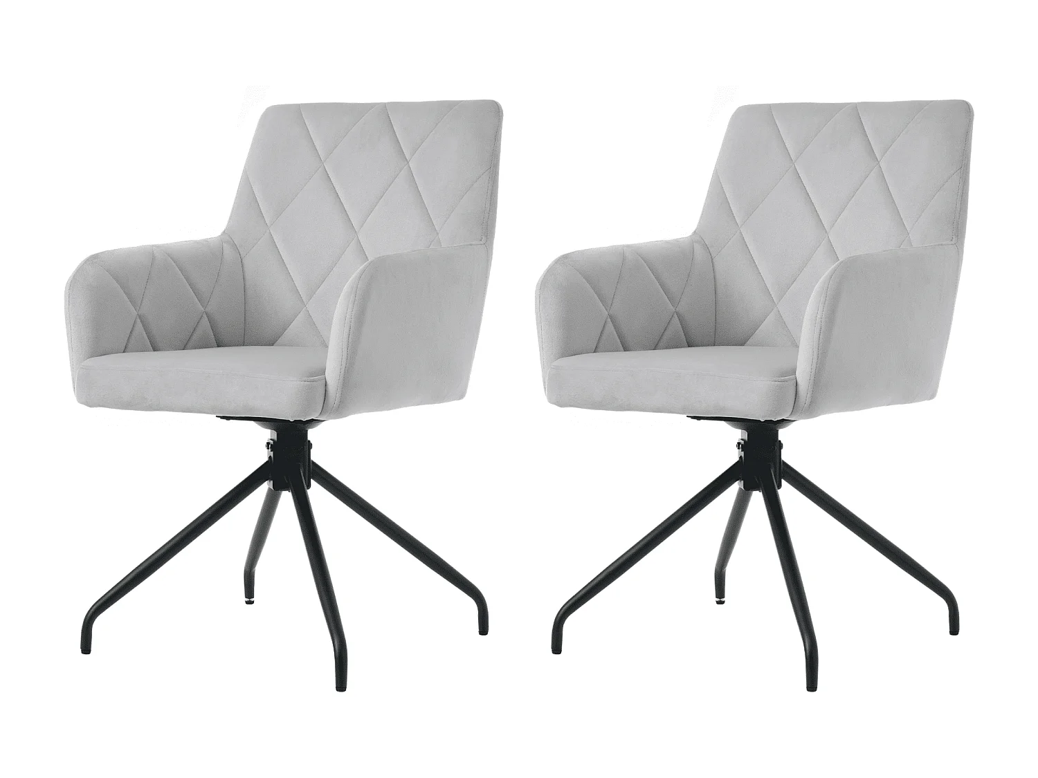 2er-Set drehbare Esszimmerstühle, grauer Samt, mit Armlehnen und Rückenlehne, Metallbeine