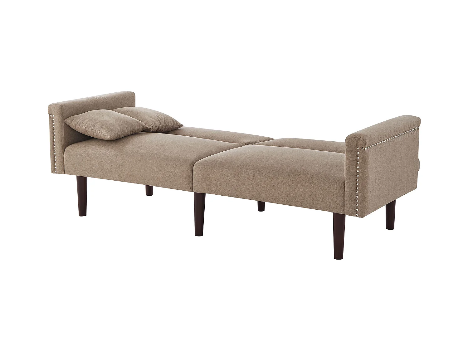 Sofa 2-osobowa, brązowy len, sofa do salonu z regulowanym oparciem, drewniane nogi