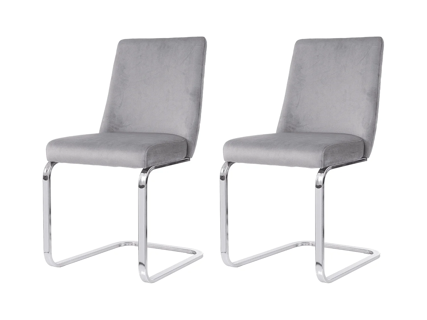 Juego de 2 sillas de comedor, terciopelo gris, respaldo tapizado, patas plateadas