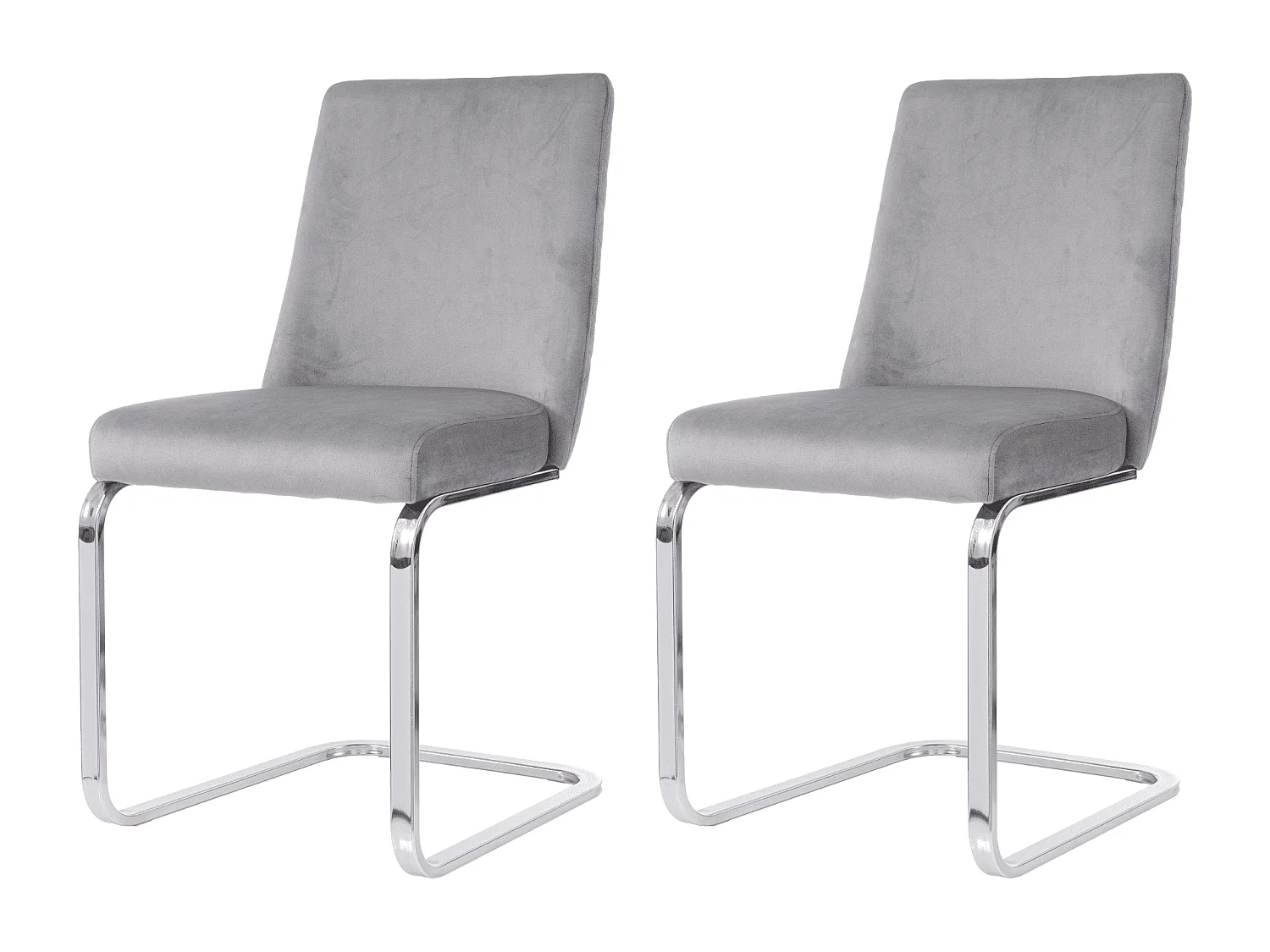 Lot de 2 chaises de salle à manger, velours gris, chaise avec dossier rembourré, pieds argentés