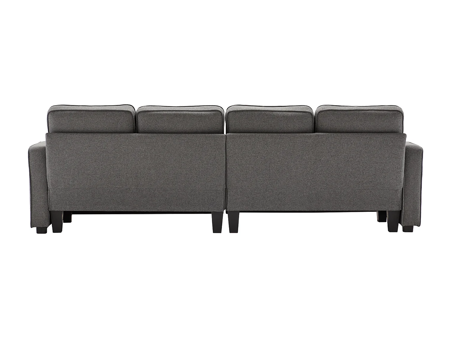 Modernes 4-Sitzer-Sofa aus dunkelgrauem Leinen mit Seitentaschen und 4 Kissen – für Wohnzimmer, Büro oder Wohnung