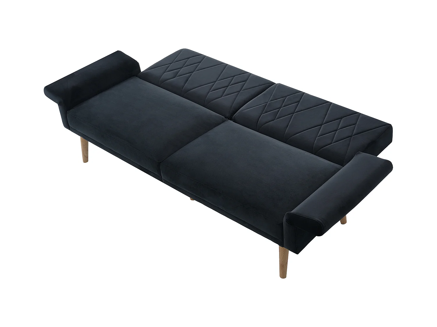 Canapé 2 places en velours noir, Dossier et accoudoirs réglables, design moderne, pour salon ou chambre