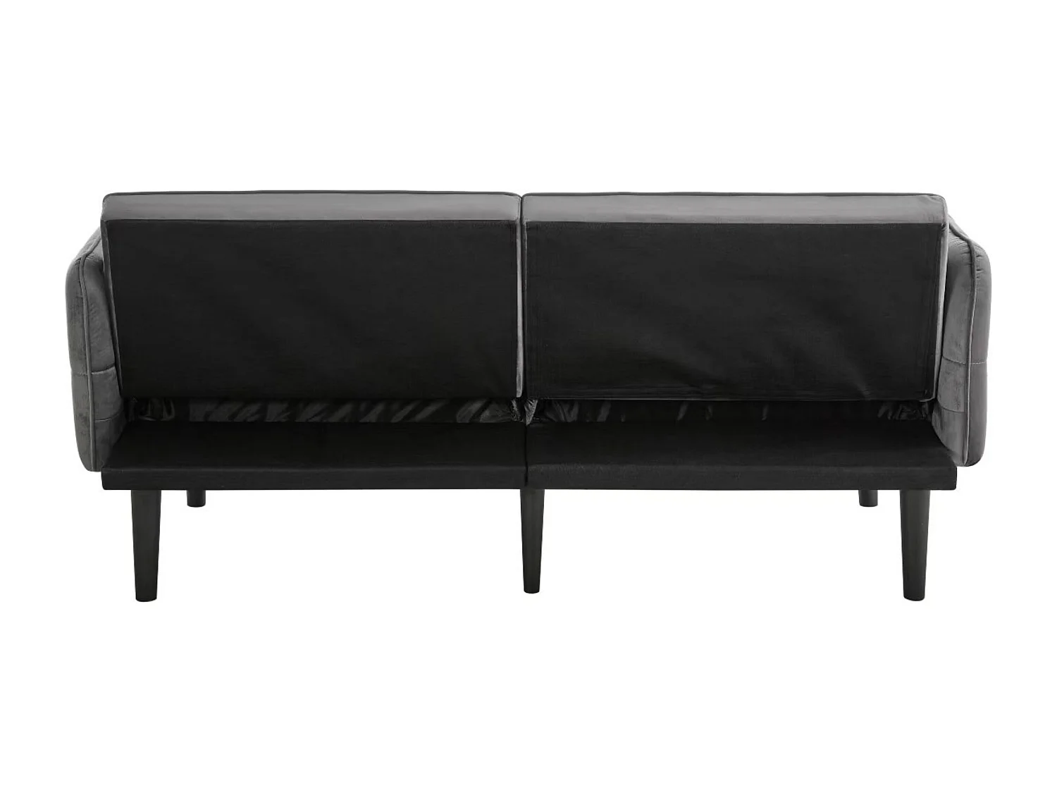 Divano a 2 posti, velluto grigio, imbottito con schienale regolabile, gambe in legno nero