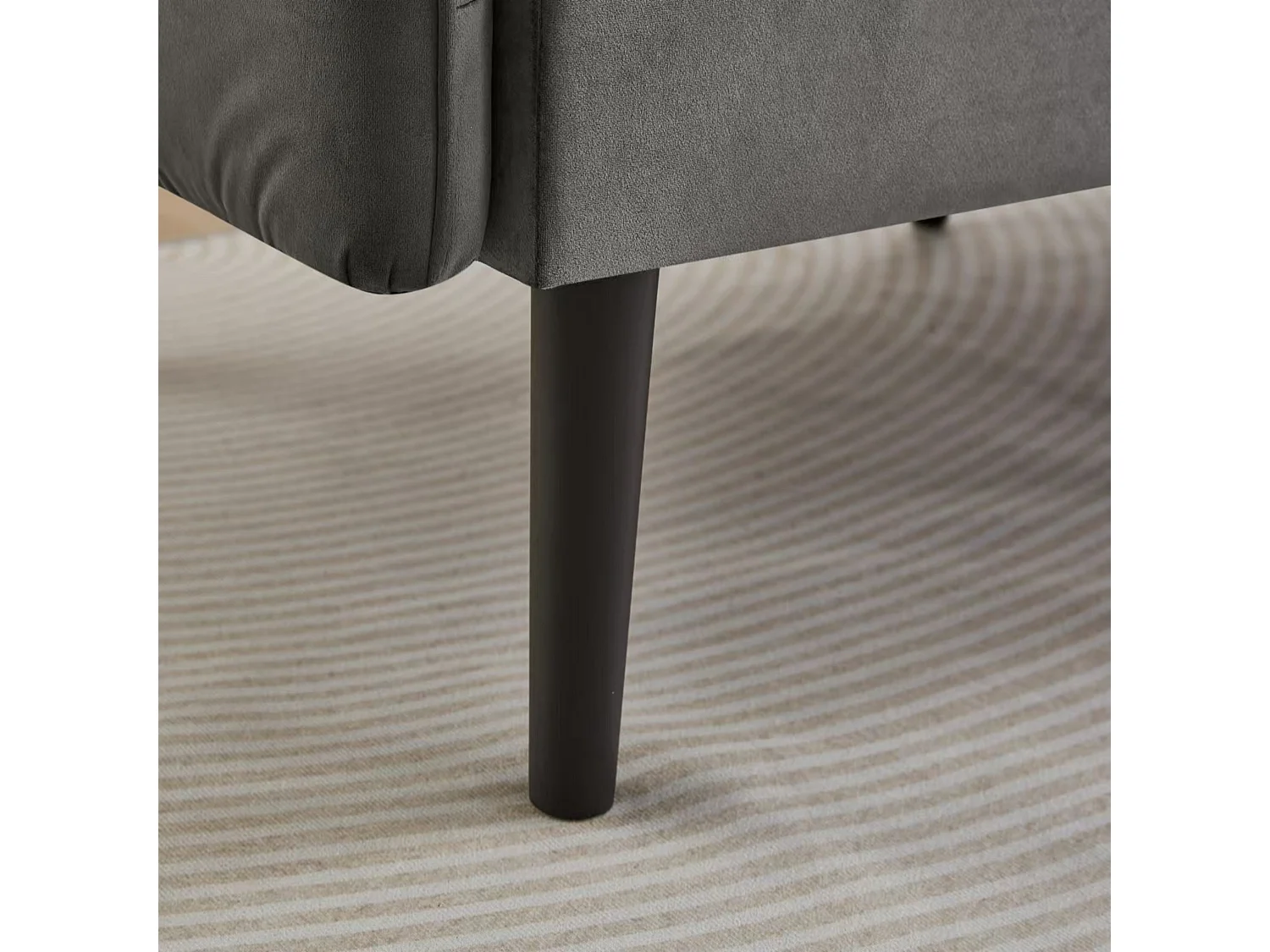 Divano a 2 posti, velluto grigio, imbottito con schienale regolabile, gambe in legno nero