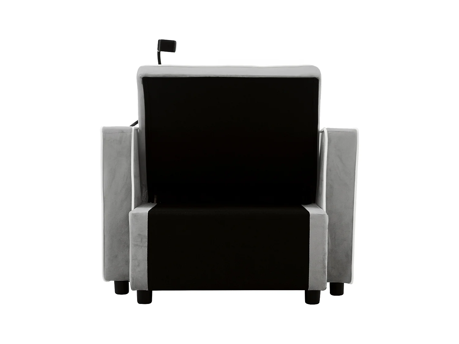 Slaapbank, lichtgrijs fluweel, eenpersoonsbank met telefoonhouder en bekerhouder, geschikt voor woonkamer en slaapkamer