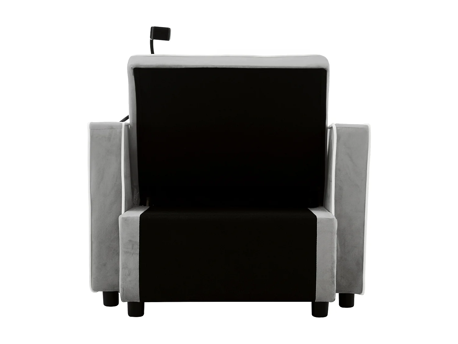 Canapé convertible, velours gris clair, Canapé simple avec support téléphone et porte-gobelet, pour salon et chambre