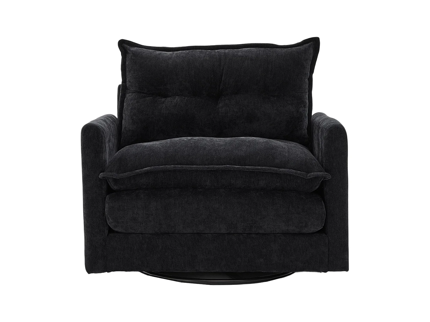 Canapé simple, chenille noir, Canapé pivotant avec accoudoirs et coussins, pour salon et chambre