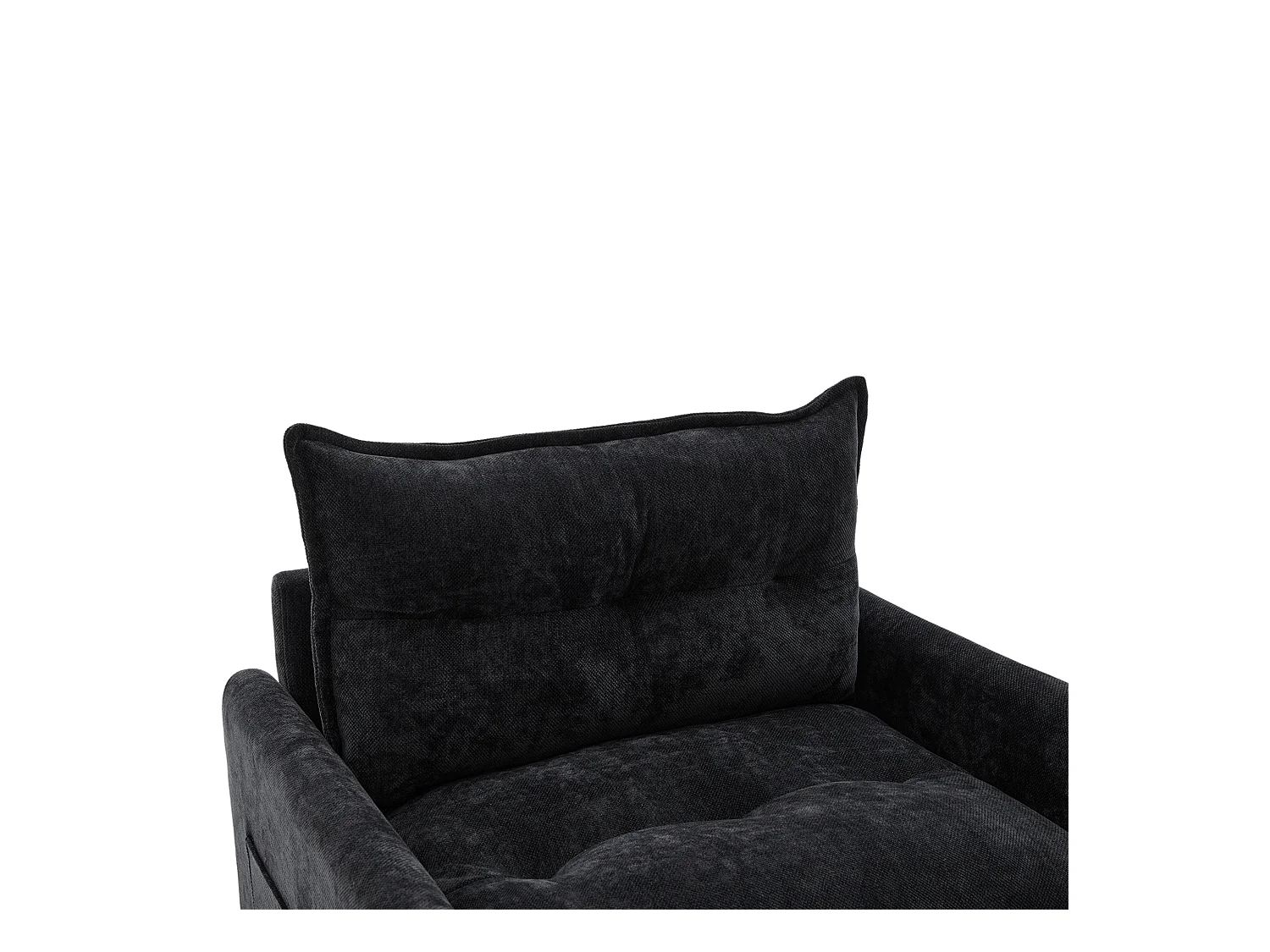 Canapé simple, chenille noir, Canapé pivotant avec accoudoirs et coussins, pour salon et chambre