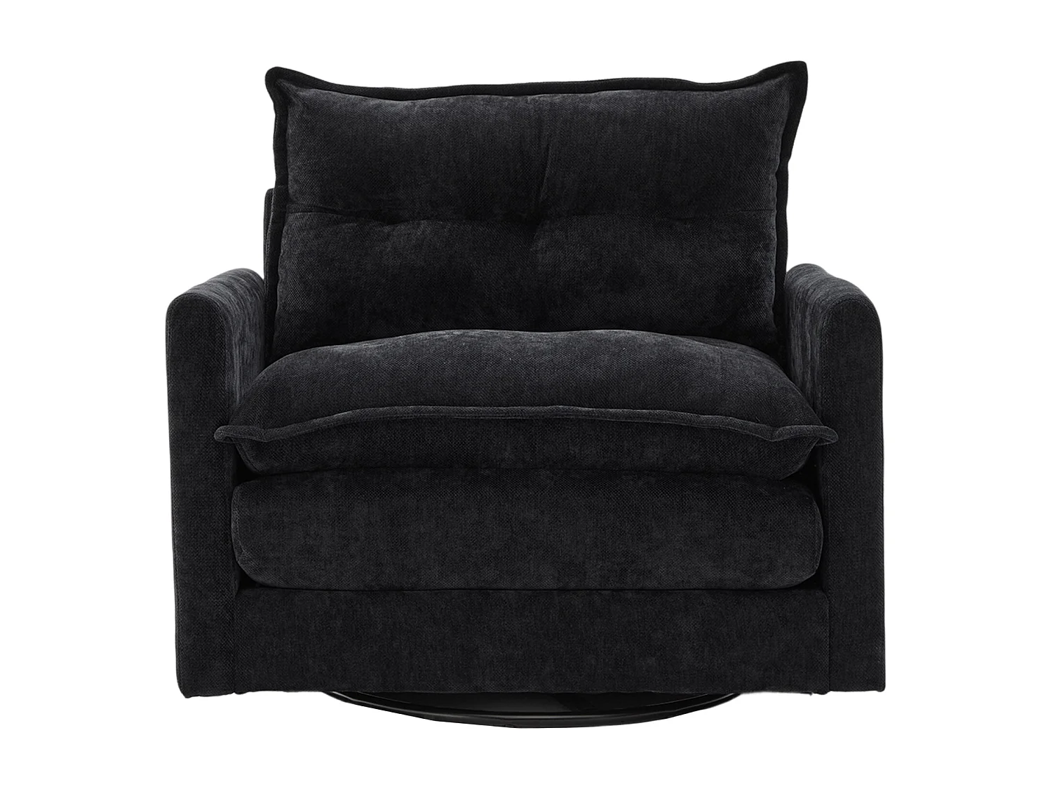 Einzelsofa, schwarzes Chenille, Drehsofa mit Armlehnen und Kissen, geeignet für Wohn- und Schlafzimmer