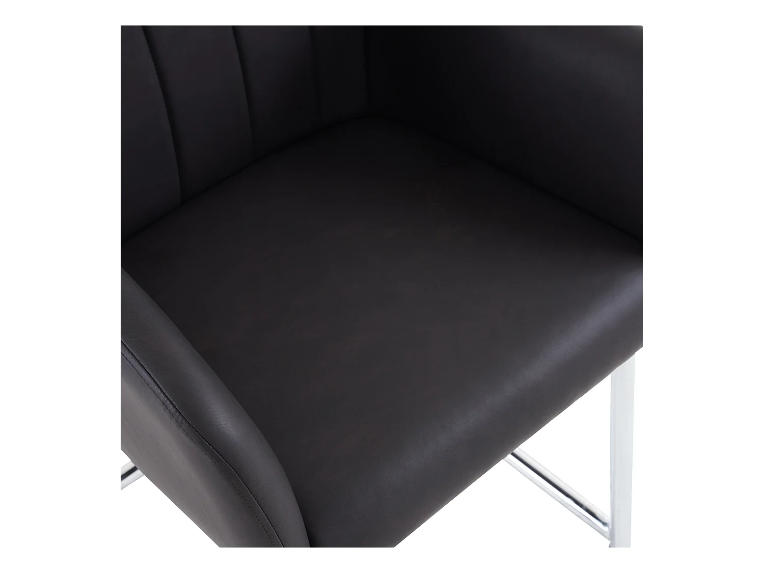 Zestaw 2 krzeseł do jadalni, czarna sztuczna skóra, krzesło z oparciem i podłokietnikami, srebrne metalowe nogi